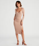 In The Midi Long Sleeve Slit Dress