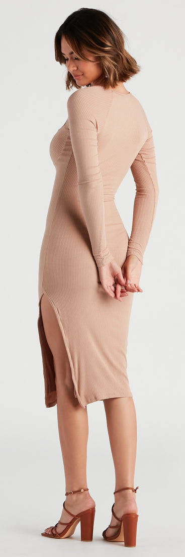 In The Midi Long Sleeve Slit Dress