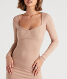 In The Midi Long Sleeve Slit Dress