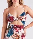 Vacation Awaits Tropical Print Cutout Maxi Dress