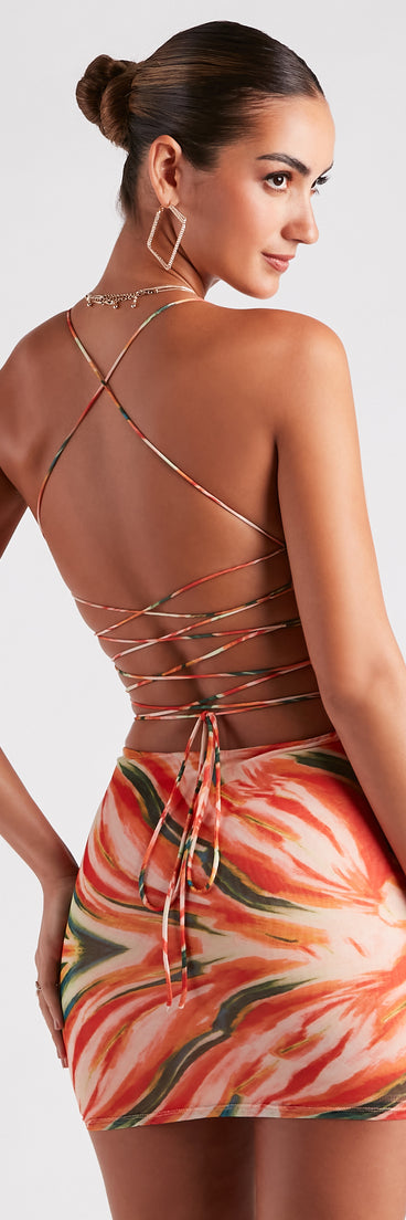 Sunset Marvel Lace-Up Mini Dress