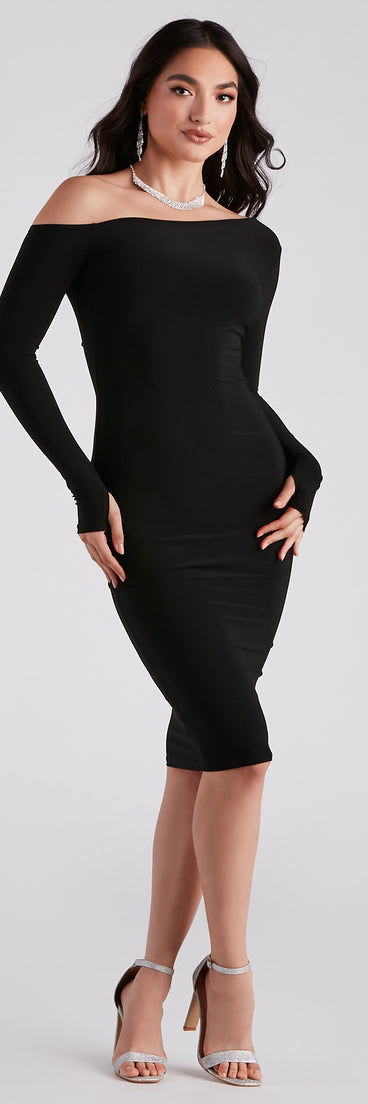 Time To Slay Bodycon Midi Dress is a stunning choice for a bridesmaid dress or maid of honor dress, and to feel beautiful at Homecoming 2023, fall or winter weddings, formals, & military balls!