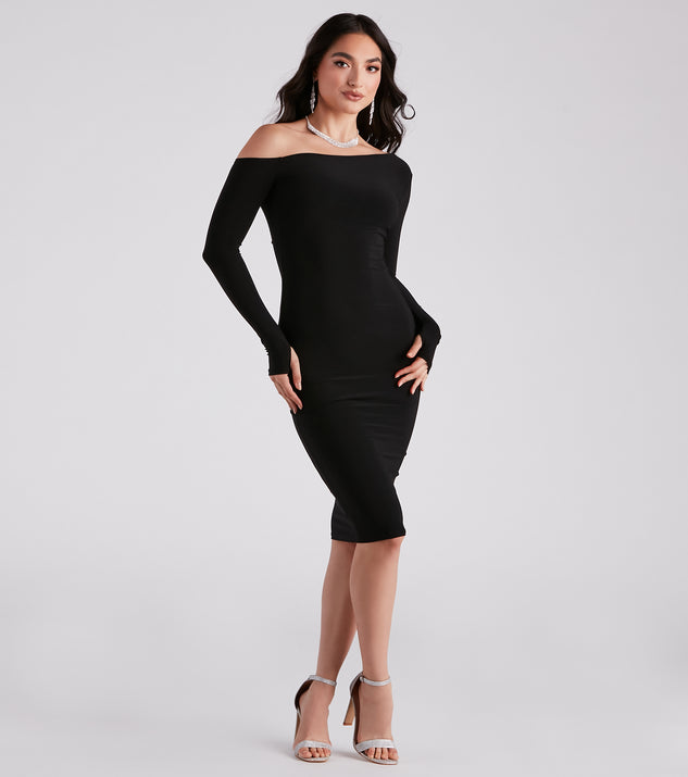 Time To Slay Bodycon Midi Dress is a stunning choice for a bridesmaid dress or maid of honor dress, and to feel beautiful at Homecoming 2023, fall or winter weddings, formals, & military balls!