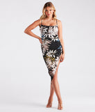 Vacay Mode Tropical V-Neck Midi Dress creates the perfect summer wedding guest dress or cocktail party dresss with stylish details in the latest trends for 2023!