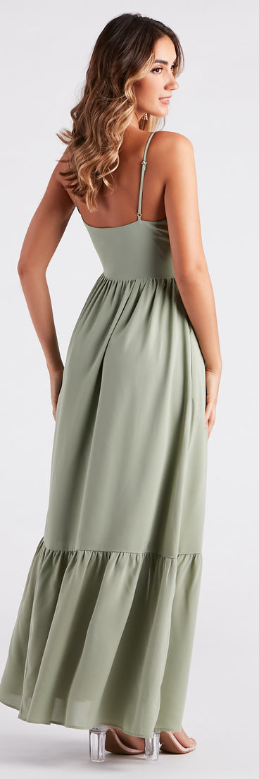 The Swept Off Your Feet Button Ruffle Maxi Dress is a casual dress for more than special occasions with a fitted or flowy silhouette and accents in the most recent trends!