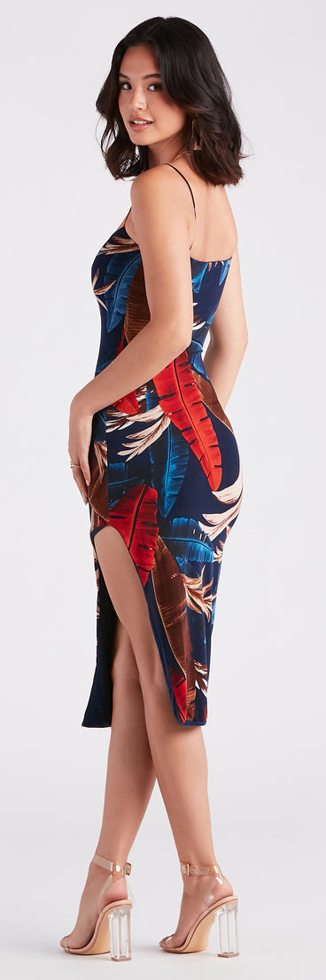 Time To Unwind Tropical Slit Midi Dress