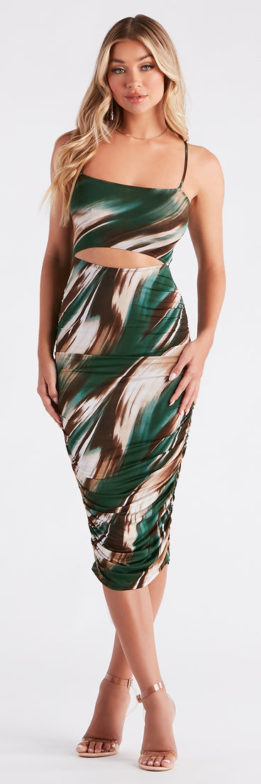 Stand Out Marble Print Cutout Midi Dress
