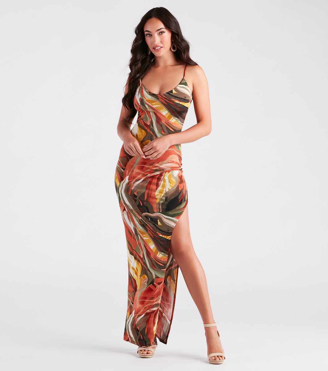 Elite Summer Style Marble Print Maxi Dress
