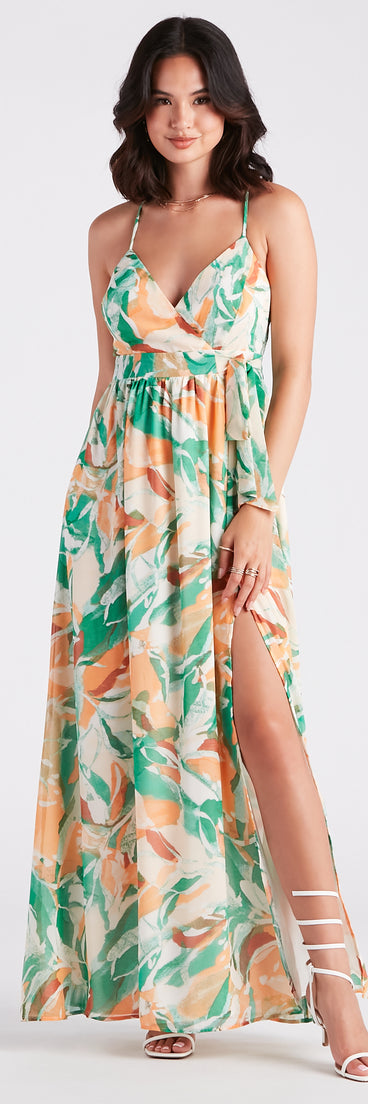 Wanna Getaway Chiffon Geometric Print Maxi Dress creates the perfect summer wedding guest dress or cocktail party dresss with stylish details in the latest trends for 2023!
