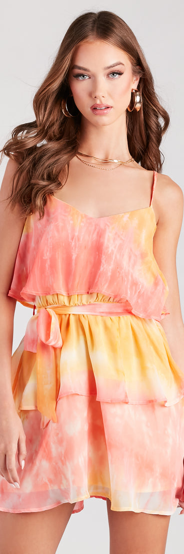 Daydreamer Tie-Dye Ruffled Chiffon Mini Dress