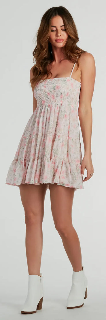 Essential for vacations or summer days, the Lively Elegance Smocked Floral Babydoll Dress is a sundress or milkmaid dress with sleek and flirty details.