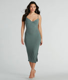 Essential for vacations or summer days, the Simplest Statement Sweetheart Rib Knit Midi Dress is a sundress or milkmaid dress with sleek and flirty details.