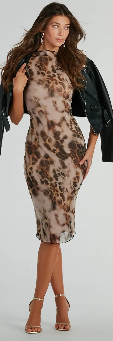 The midi dress length on the Make It Fierce Crew Neck Leopard Mesh Midi Dress provides an elevated silhouette perfect for any party, occasion, or everyday styling.