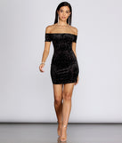 Off Shoulder Glitter Velvet Mini is the perfect Homecoming look pick with on-trend details to make the 2023 HOCO dance your most memorable event yet!