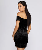 Off Shoulder Glitter Velvet Mini is the perfect Homecoming look pick with on-trend details to make the 2023 HOCO dance your most memorable event yet!