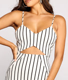 That's My Stripe Crepe Triangle Waist Cut Out Mini Dress is a trendy pick to create 2023 festival outfits, festival dresses, outfits for concerts or raves, and complete your best party outfits!