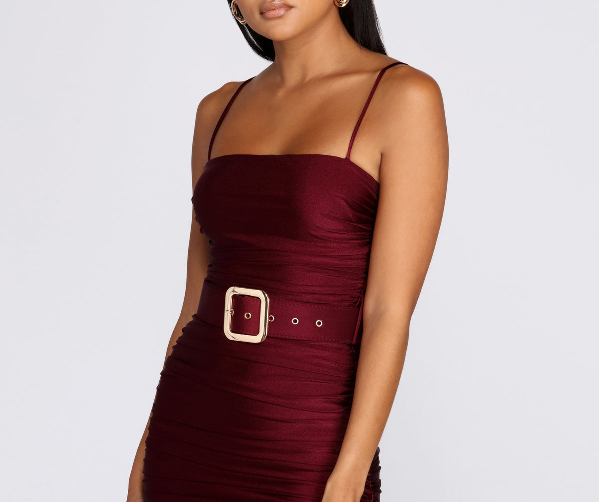 Belted Beauty Ruched Midi Dress