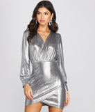 Metallic Minx Wrap Mini Dress is a gorgeous pick as your 2023 prom dress or formal gown for wedding guest, spring bridesmaid, or army ball attire!