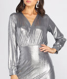 Metallic Minx Wrap Mini Dress is a gorgeous pick as your 2023 prom dress or formal gown for wedding guest, spring bridesmaid, or army ball attire!