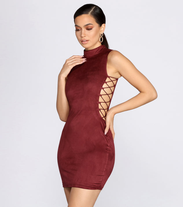 Lattice Sides Suede Mini Dress is the perfect Homecoming look pick with on-trend details to make the 2023 HOCO dance your most memorable event yet!