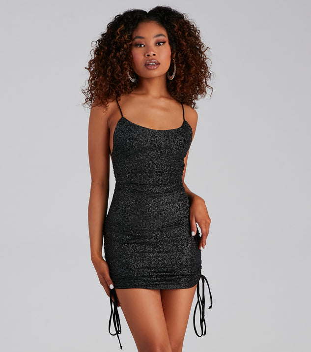 Ready To Glow Glitter Mini Dress helps create the best bachelorette party outfit or the bride's sultry bachelorette dress for a look that slays!