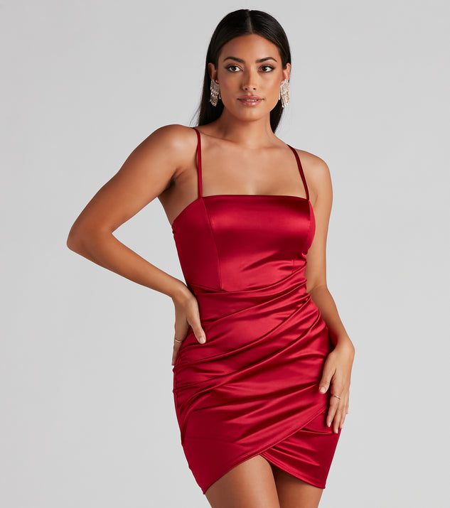 Wrapped In Stylish Satin Mini Dress is a gorgeous pick as your 2024 prom dress or formal gown for wedding guests, spring bridesmaids, or army ball attire!