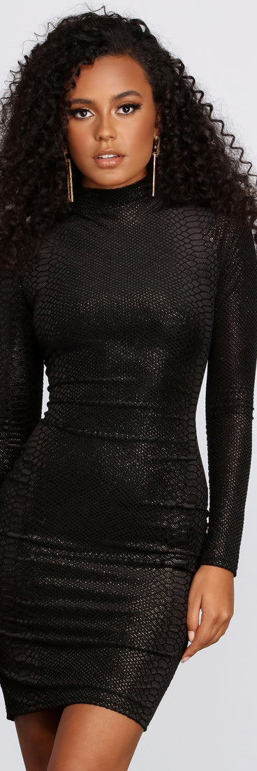 Vivacious Viper Velvet Burnout Mini Dress helps create the best bachelorette party outfit or the bride's sultry bachelorette dress for a look that slays!