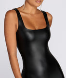 Square Neck Leather Mini Dress