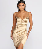 Good Vibes Satin Mini Dress helps create the best bachelorette party outfit or the bride's sultry bachelorette dress for a look that slays!