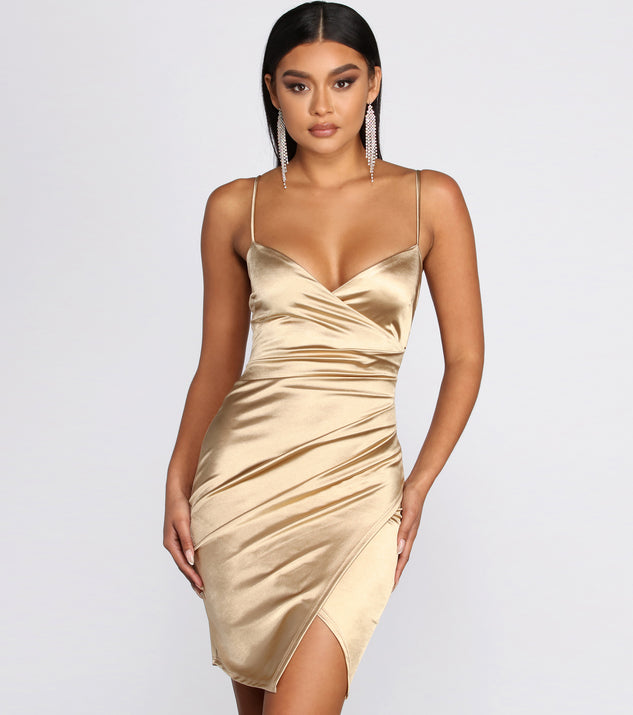 Good Vibes Satin Mini Dress helps create the best bachelorette party outfit or the bride's sultry bachelorette dress for a look that slays!