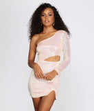 Sequin One Shoulder Mini Dress provides gorgeous formal dress style to feel beautiful for Homecoming 2023, Bridesmaids, Wedding Guests, Winter Formal Dance, Military Balls, and Prom.