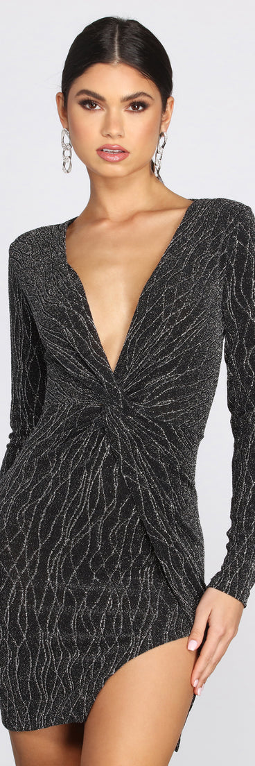 Metallic Marvel Knit Mini Dress creates the perfect spring wedding guest dress or cocktail attire with stylish details in the latest trends for 2023!