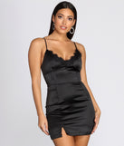 You’ll make a statement in Lace Trim Satin Mini Dress as an NYE club dress, a tight dress for holiday parties, sexy clubwear, or a sultry bodycon dress for that fitted silhouette.