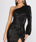 One Sided Sequin One Shoulder Mini Dress