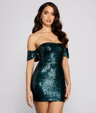 Dazzle Queen Off the Shoulder Sequin Mini Dress creates the perfect New Year’s Eve Outfit or new years dress with stylish details in the latest trends to ring in 2023!