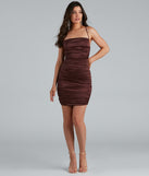 Major Lace Appeal Ruched Satin Mini Dress is the perfect Homecoming look pick with on-trend details to make the 2023 HOCO dance your most memorable event yet!