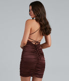 Major Lace Appeal Ruched Satin Mini Dress is the perfect Homecoming look pick with on-trend details to make the 2023 HOCO dance your most memorable event yet!
