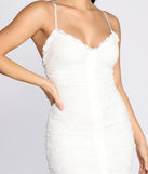 Pullin' At Your Heartstrings Ruched Lace Mini Dress for 2022 festival outfits, festival dress, outfits for raves, concert outfits, and/or club outfits