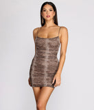 Sassy Snake Ruched Mini Dress is a trendy pick to create 2023 festival outfits, festival dresses, outfits for concerts or raves, and complete your best party outfits!