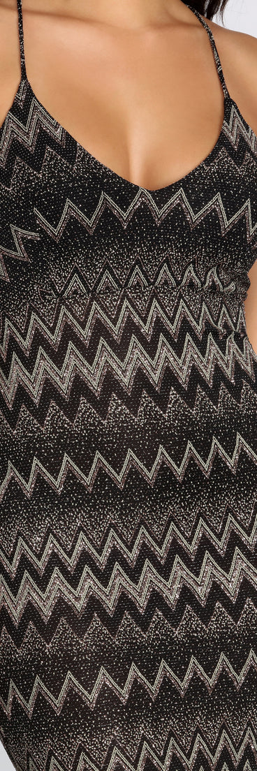Sleeveless Chevron Glitter Mini Dress