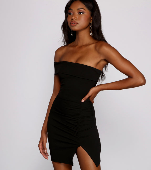You’ll make a statement in Ready To Ruche Off The Shoulder Mini Dress as an NYE club dress, a tight dress for holiday parties, sexy clubwear, or a sultry bodycon dress for that fitted silhouette.