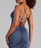 Sultry Glam Lace Up Ruched Mini Dress helps create the best bachelorette party outfit or the bride's sultry bachelorette dress for a look that slays!