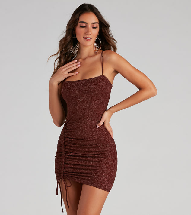 Shine On Ruched Glitter Mini Dress is the perfect prom dress pick with on-trend details to make the 2024 dance your most memorable event yet!