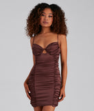 You’ll make a statement in Sparks Fly Ruched Satin Mini Dress as an NYE club dress, a tight dress for holiday parties, sexy clubwear, or a sultry bodycon dress for that fitted silhouette.