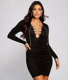 Bring On The Glitz Lace-Up Mini Dress helps create the best bachelorette party outfit or the bride's sultry bachelorette dress for a look that slays!