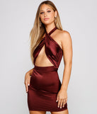 Sultry Sleek Satin Halter Mini Dress helps create the best bachelorette party outfit or the bride's sultry bachelorette dress for a look that slays!