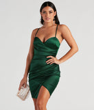 Wrapped In Sleek Satin Mini Dress is a stunning choice for a bridesmaid dress or maid of honor dress, and to feel beautiful at Homecoming 2023, fall or winter weddings, formals, & military balls!