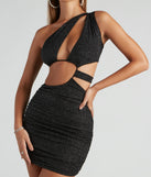 The Stunning Glitz Cutout Glitter Mini Dress is a unique party dress to help you create a look for work parties, birthdays, anniversaries, or your next 2023 celebration!