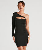 The Make The Cut One-Shoulder Mini Dress is a unique party dress to help you create a look for work parties, birthdays, anniversaries, or your next 2023 celebration!