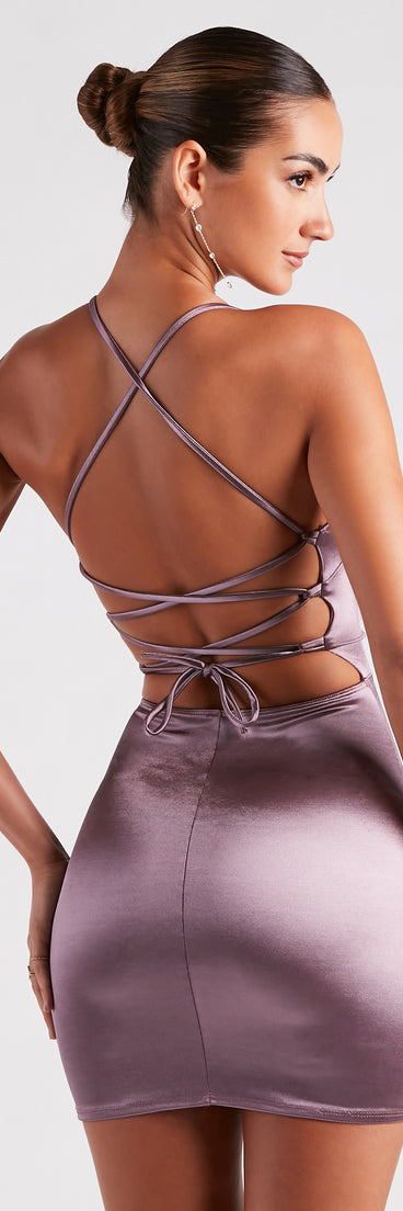 Sultry Midnight Vibes Satin Bodycon Mini Dress creates the perfect summer wedding guest dress or cocktail party dresss with stylish details in the latest trends for 2023!